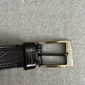 [34”/Max 45”]Ted Baker Dark Brown Leather Belt with Brassed Buckle- Italy